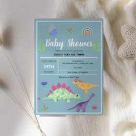 Boys Cute Blue Jungle T-Rex Dinosaur Baby Shower Inbjudningar