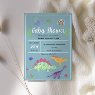 Boys Cute Blue Jungle T-Rex Dinosaur Baby Shower Inbjudningar