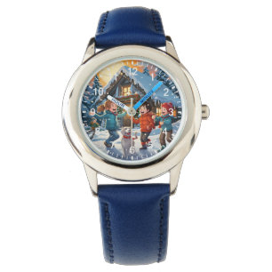 Boys Cute Blue Kids Tecknad Winter Snö Gift Watch Armbandsur