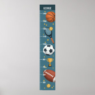 Boys Cute Blue Metric Sports Growth Diagram Poster