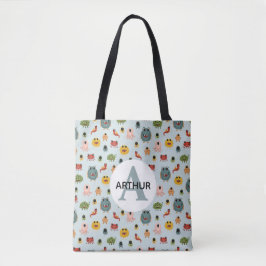 Boys Cute Blue Monster Alien Mönster Monogram Kids Tygkasse
