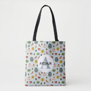 Boys Cute Blue Monster Alien Mönster Monogram Kids Tygkasse