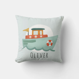 Boys Cute Blue Nautical Boat Baby Nursery Kudde