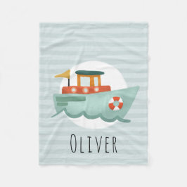 Boys Cute Blue Nautical Ocean Boat Kids Fleecefilt