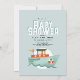 Boys Cute Blue Ocean Boat Baby Shower Inbjudningar