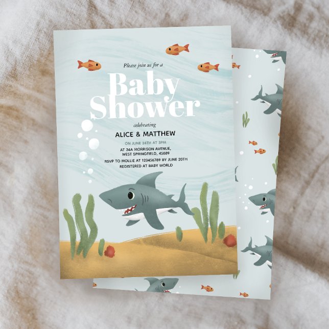 Boys Cute Blue Ocean Shark Baby Shower Inbjudningar (Skapare uppladdad)