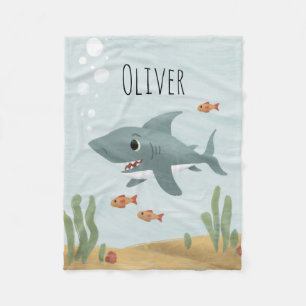 Boys Cute Blue Ocean Shark Kids Fleecefilt