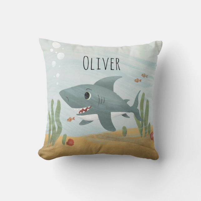 Boys Cute Blue Ocean Shark Kids Kudde (Framsida)