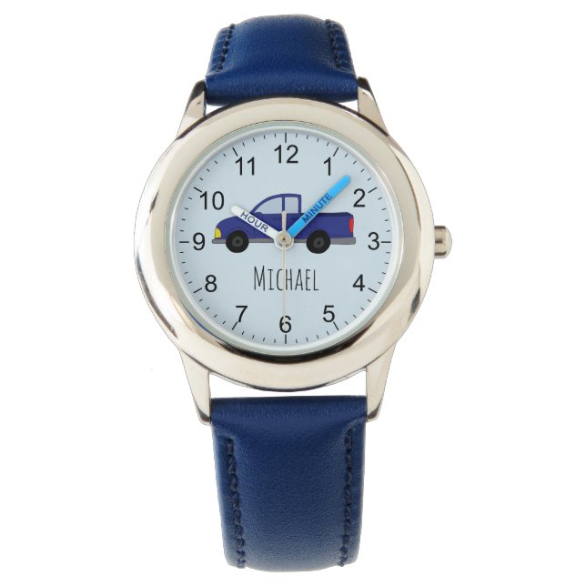 Boys Cute Blue Pickup Lastbil-bil med Namn Kids Armbandsur (Framsida)