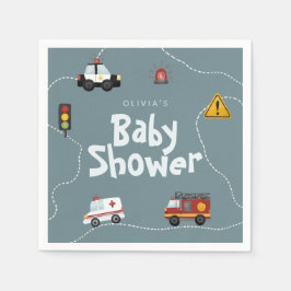 Boys Cute Blue Police Baby Shower Pappersservett