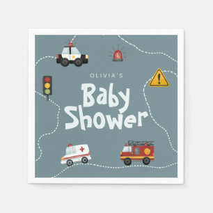Boys Cute Blue Police Baby Shower Pappersservett