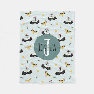 Boys Cute Blue Police Car Mönster Fleecefilt