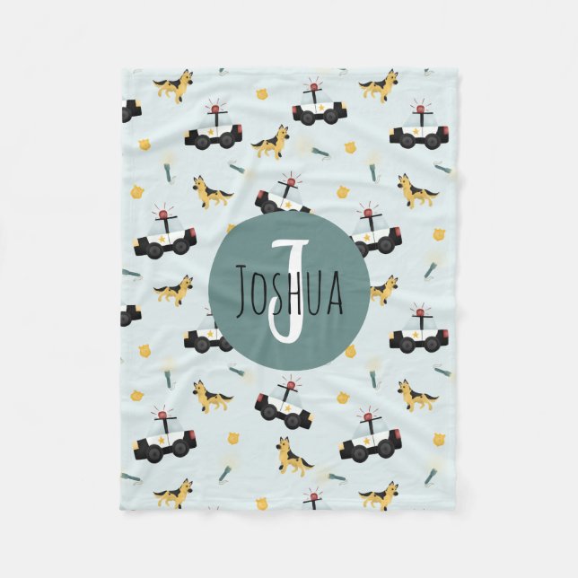 Boys Cute Blue Police Car Mönster Fleecefilt (Framsidan)