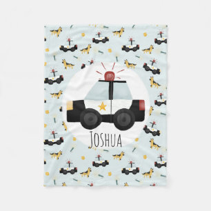 Boys Cute Blue Police Car Mönster med Namn Kids Fleecefilt