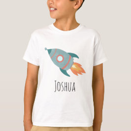 Boys Cute Blue Rocket Frakt i Space och Namn T Shirt