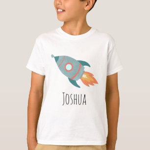 Boys Cute Blue Rocket Frakt i Space och Namn T Shirt