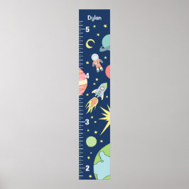 Boys Cute Blue Rocket Frakt Space Growth Chart Poster