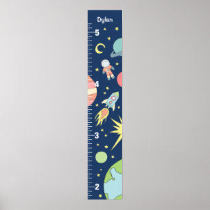 Boys Cute Blue Rocket Frakt Space Growth Chart Poster