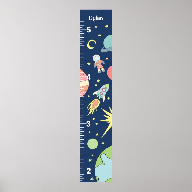 Boys Cute Blue Rocket Frakt Space Growth Chart Poster (Framsidan)