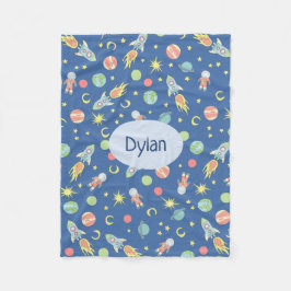 Boys Cute Blue Rocket Frakt Space Mönster och Namn Fleecefilt