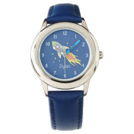 Boys Cute Blue Rocket Frakt Space och Namn Kids Armbandsur