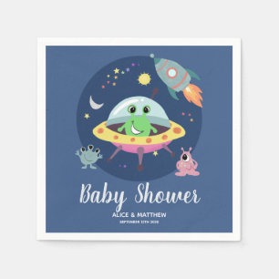 Boys Cute Blue Space Alien Baby Shower Napkins Pappersservett
