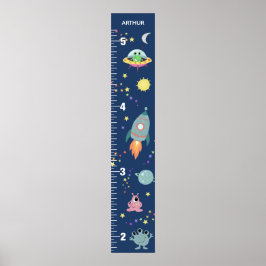 Boys Cute Blue Space Alien & Namn Growth Chart Poster