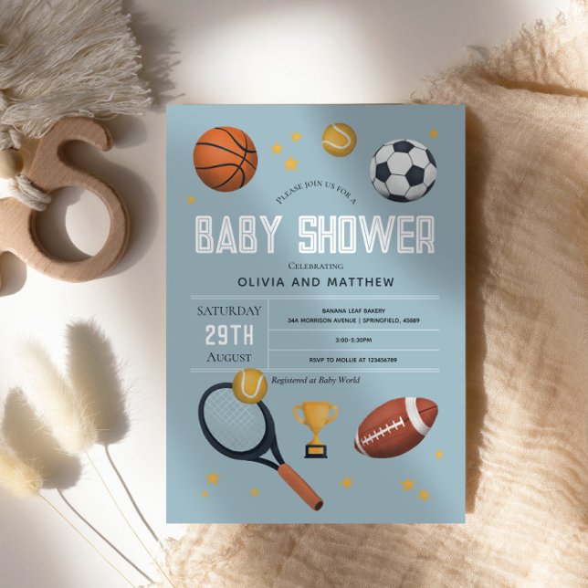 Boys Cute Blue - Sport Baby Shower Inbjudningar (Skapare uppladdad)
