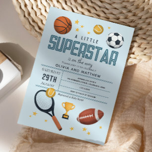 Boys Cute Blue-sport Superstar Baby Shower Inbjudningar