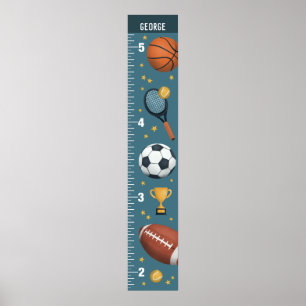 Boys Cute Blue Sports Growth Diagram Poster