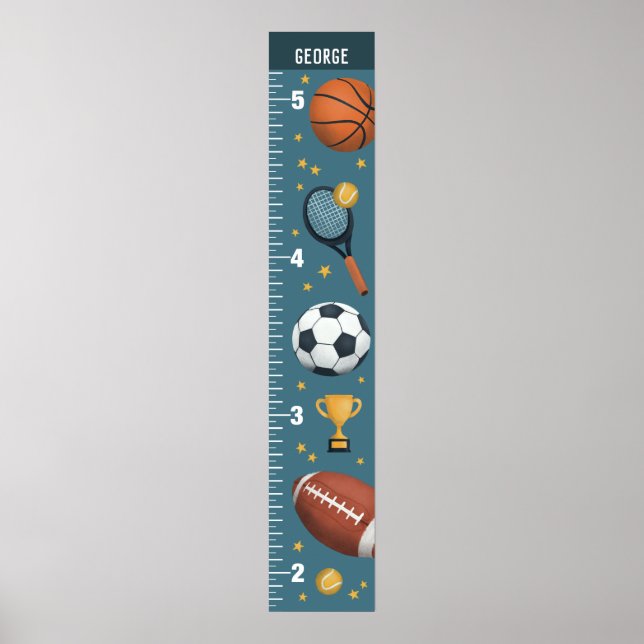 Boys Cute Blue Sports Growth Diagram Poster (Framsidan)
