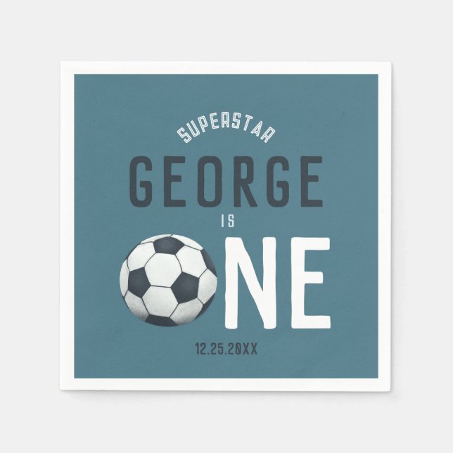 Boys Cute Blue Sports Kids 1:a födelsedag Pappersservett (Framsidan)