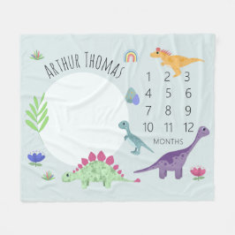 Boys Cute Blue T-Rex Dinosaur Namn Milestone Baby Fleecefilt