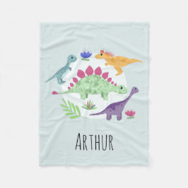 Boys Cute Blue T-Rex Dinosaur Tecknad & Namn Kids Fleecefilt