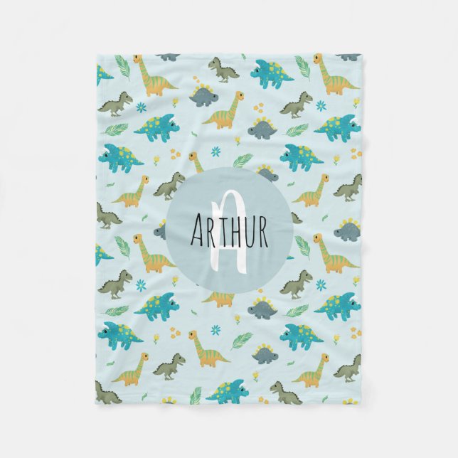 Boys Cute Blue T-Rex Jungle Dinosaur Mönster Kids Fleecefilt (Framsidan)