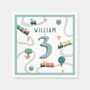 Boys Cute Blue Tåg Tracks Barns födelsedag Pappersservett