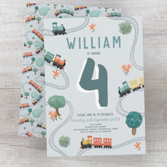 Boys Cute Blue Tåg Travel Barns födelsedag Inbjudningar (Skapare uppladdad)