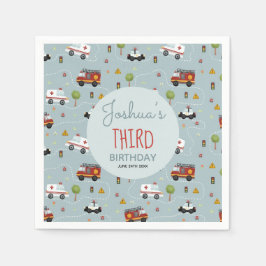 Boys Cute Blue Transport Mönster Birthday Kids Pappersservett