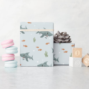 Boys Cute Blue under Sea Shark Barns födelsedag Presentpapper