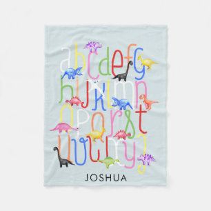 Boys Cute Blue Watercolor Dinosaur Alphabet Kids Fleecefilt