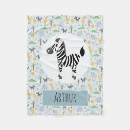 Boys Cute Blue Zebra och Safari Mönster Namn Kids Fleecefilt