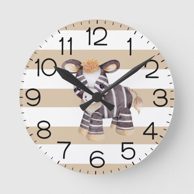 Boys Cute Boho Zebra Safari Personlig Rund Klocka (Framsida)
