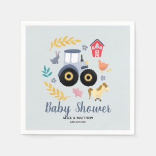 Boys Cute Boskap och Blue Tractor Baby Shower Pappersservett