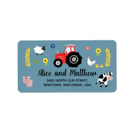 Boys Cute Boskap Red Tractor Baby Shower Adressetikett