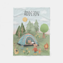 Boys Cute Campfire Blue Forest Bear Kids Camping Fleecefilt