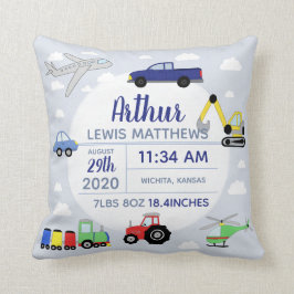 Boys Cute Car Airplan Namn Pojke Birgstat Kudde