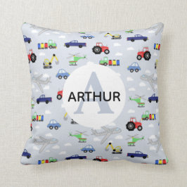 Boys Cute Car Lastbil Traactor Airplane and Namn K Kudde