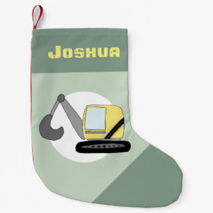 Boys Cute Construction Digger Doodle och Namn Liten Julstrumpa