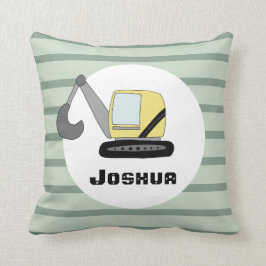 Boys Cute Construction Digger Excavator och Namn Kudde