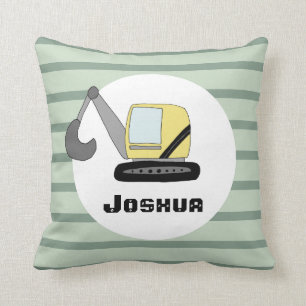 Boys Cute Construction Digger Excavator och Namn Kudde